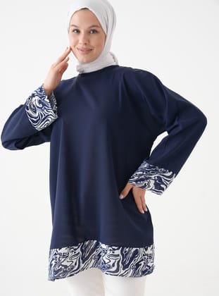 Bisiklet Yaka Garnili Tunik - Lacivert - Filizzade