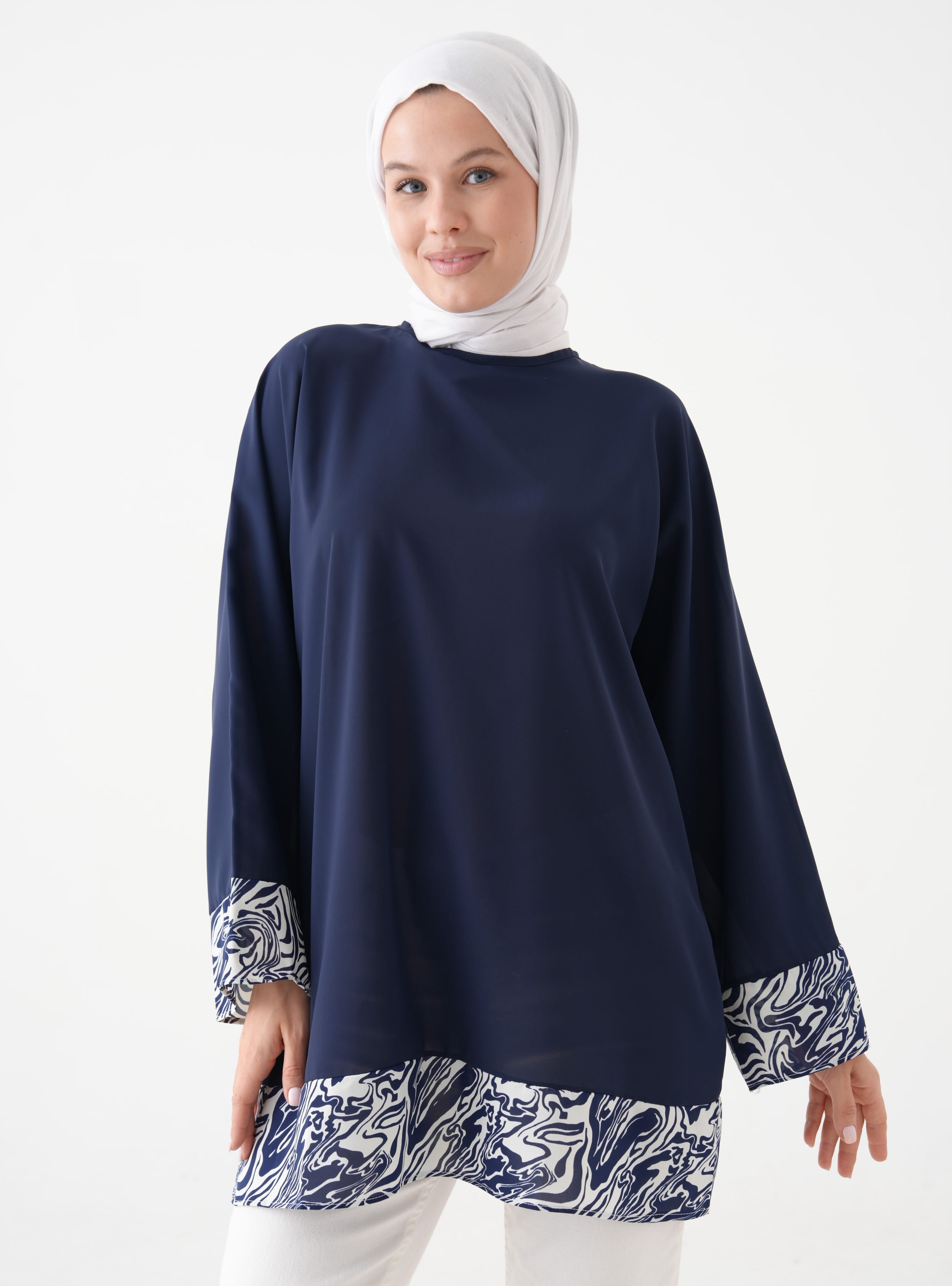 Bisiklet Yaka Garnili Tunik - Lacivert - Filizzade - Resim 4