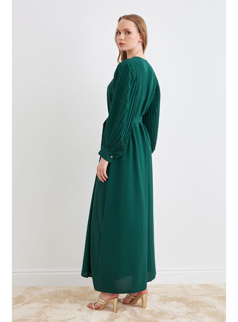 Kolları Piliseli Abaya - Zümrüt - Resim 4