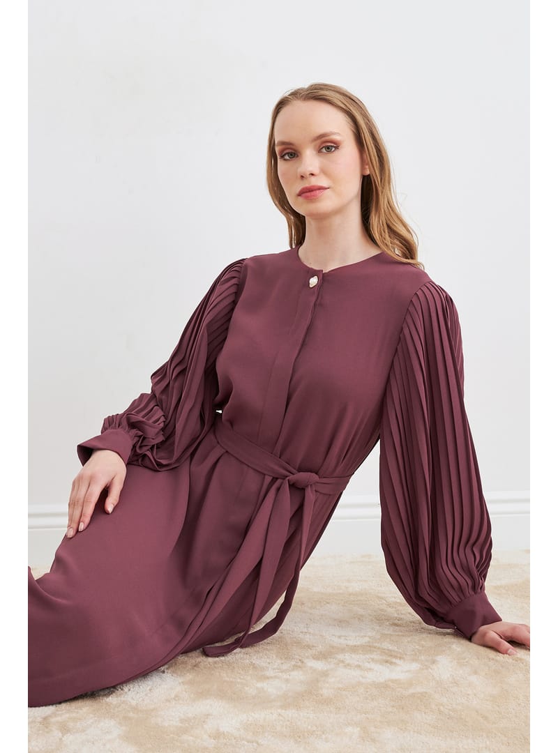 Kolları Piliseli Abaya - Gül Kurusu - Resim 4