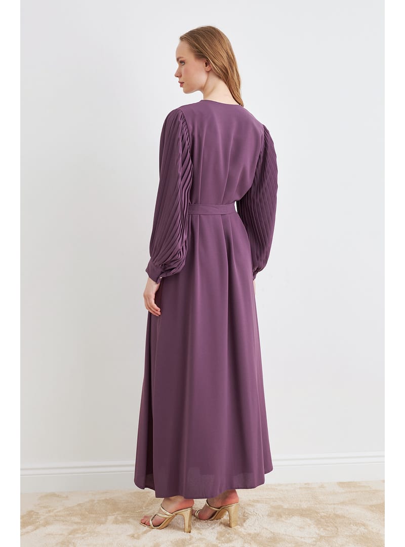 Kolları Piliseli Abaya - Leylak - Resim 3