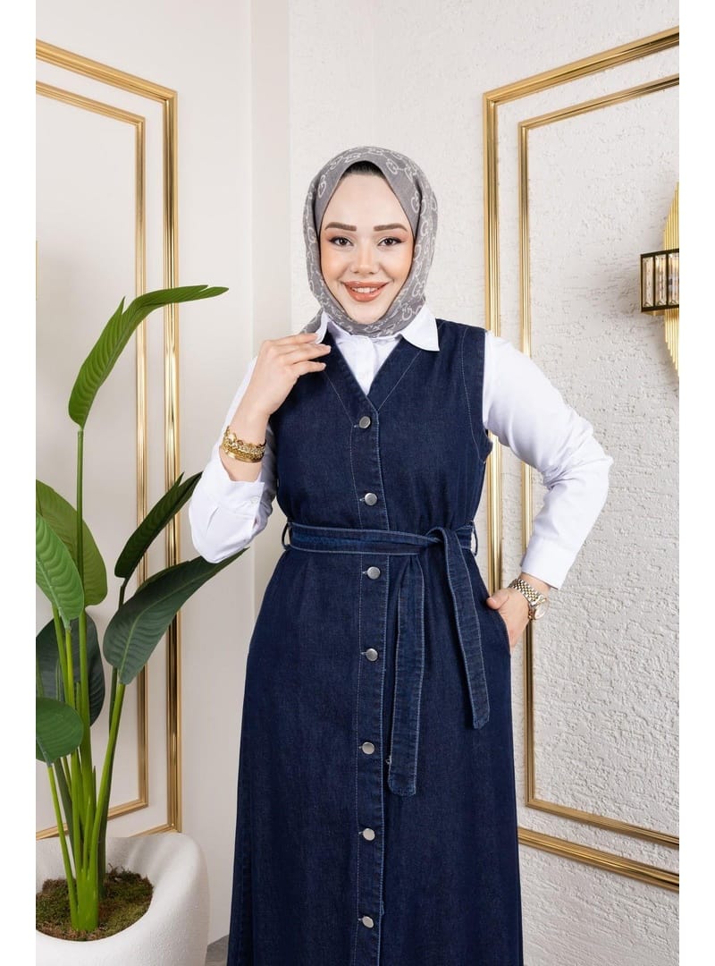 Kadın Düğmeli Kuşaklı Kot Jile - Resim 2