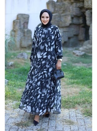 Kadın Astarlı Şifon Desenli Elbise