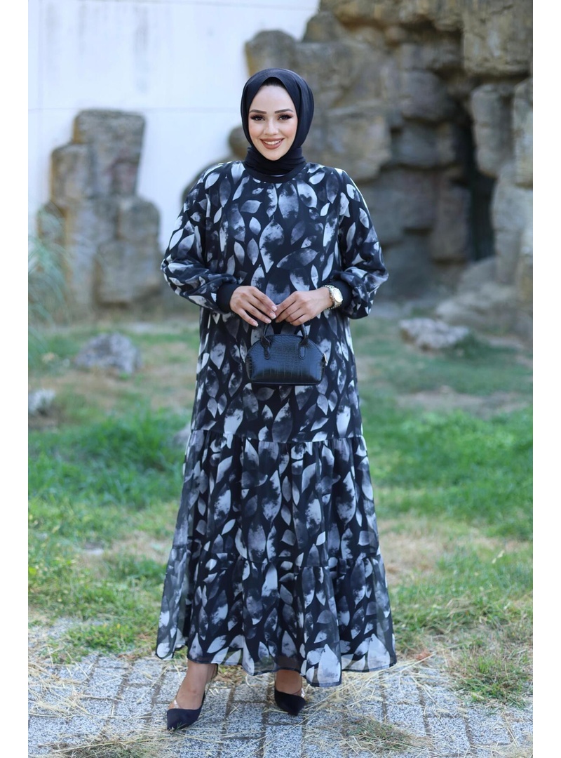 Kadın Astarlı Şifon Desenli Elbise - Resim 3