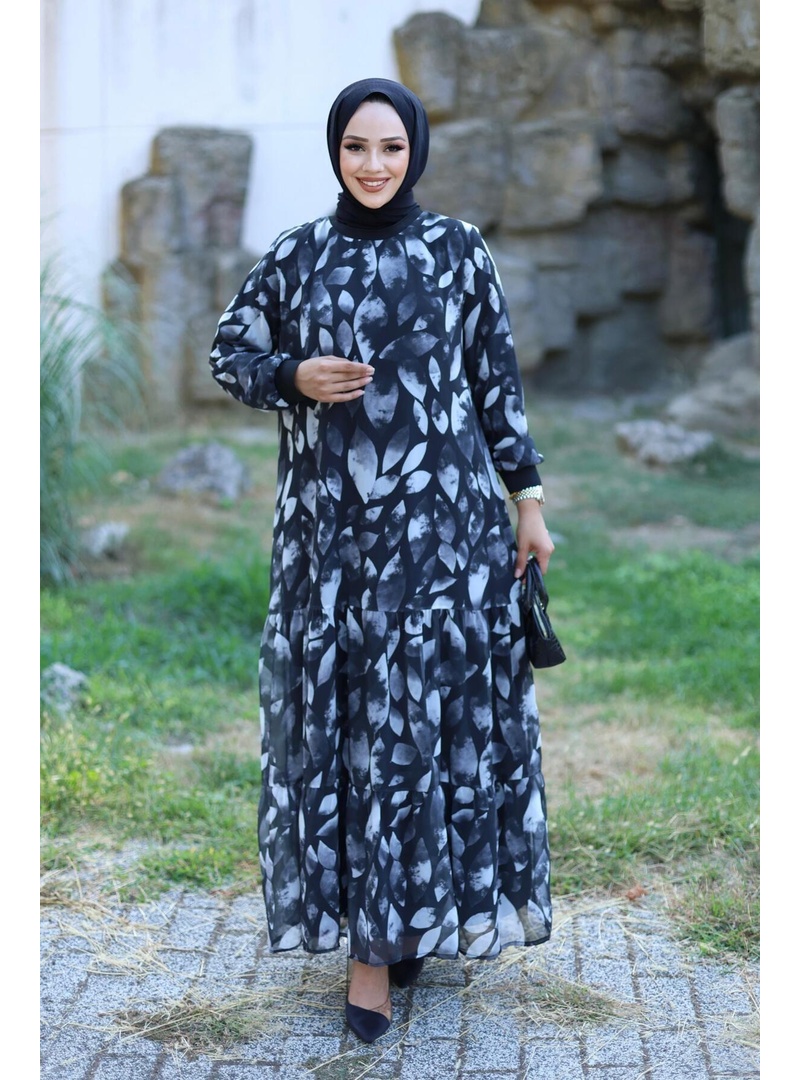 Kadın Astarlı Şifon Desenli Elbise - Resim 4