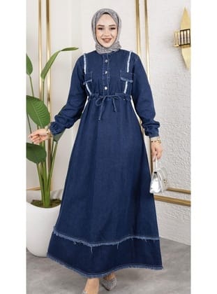 Kadın Püsküllü Denim Kot Elbise