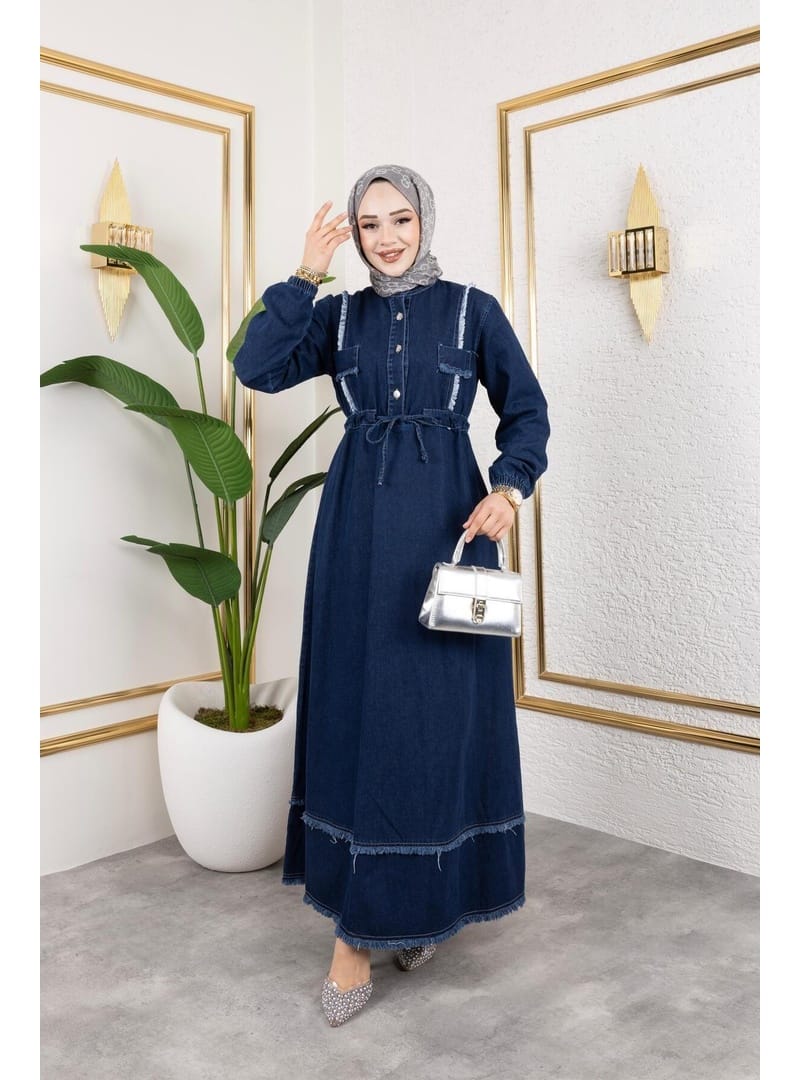 Kadın Püsküllü Denim Kot Elbise - Resim 2