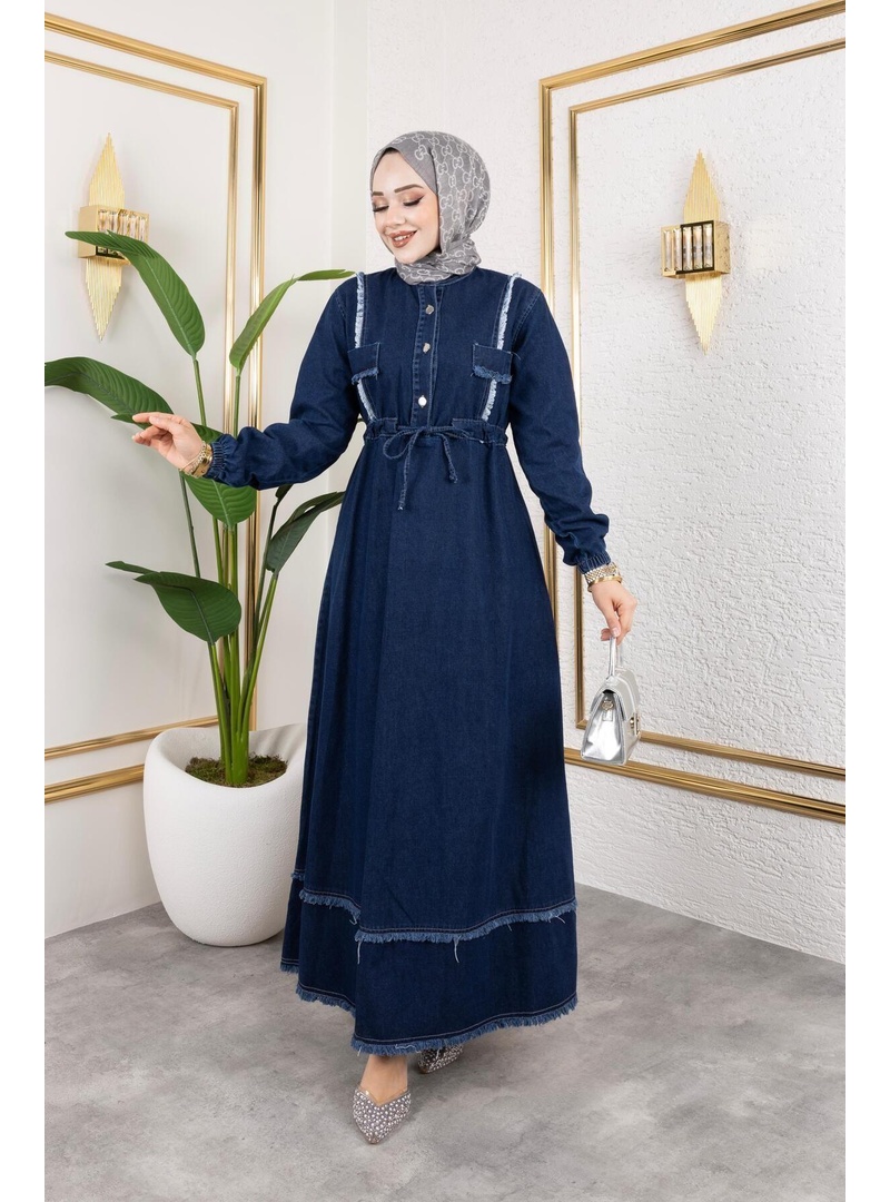 Kadın Püsküllü Denim Kot Elbise - Resim 3