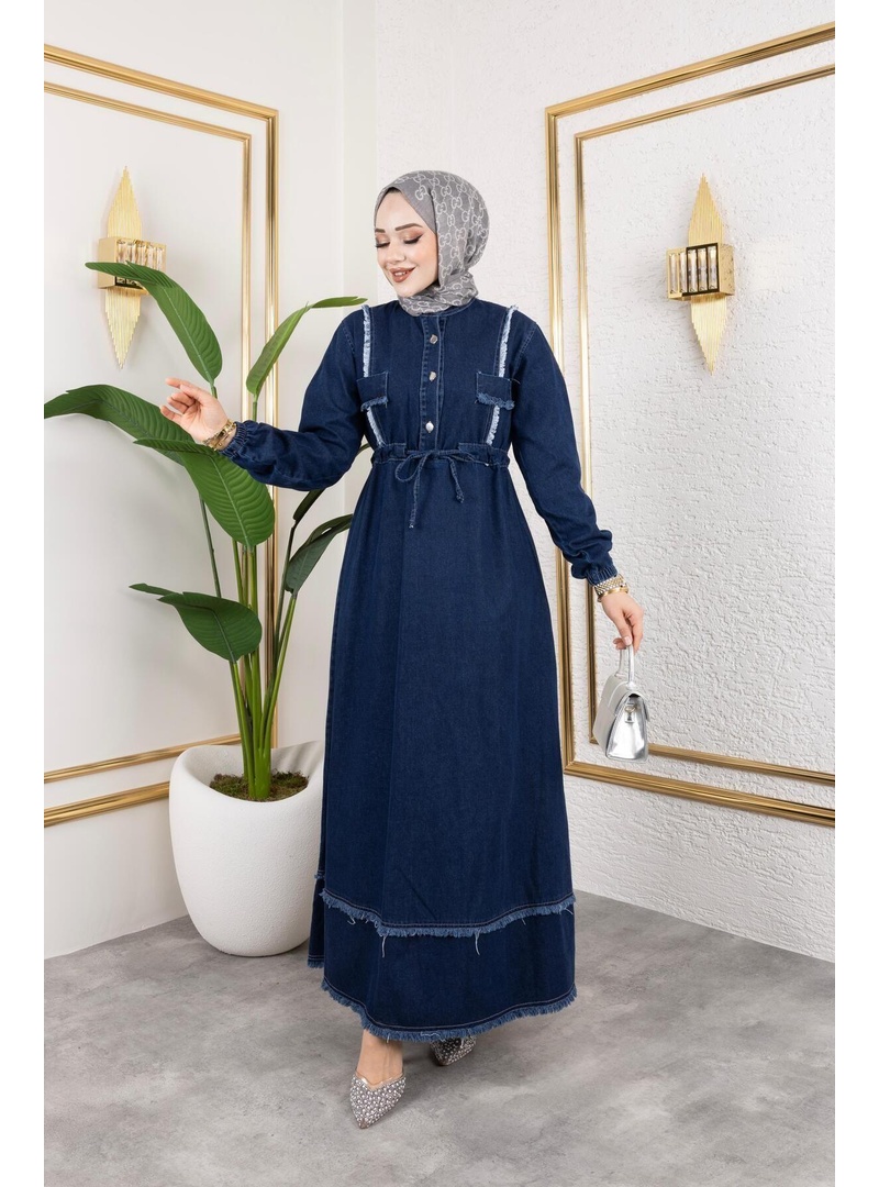 Kadın Püsküllü Denim Kot Elbise - Resim 4