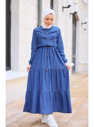 Kadın Fır Fırlı Denim Kot Elbise