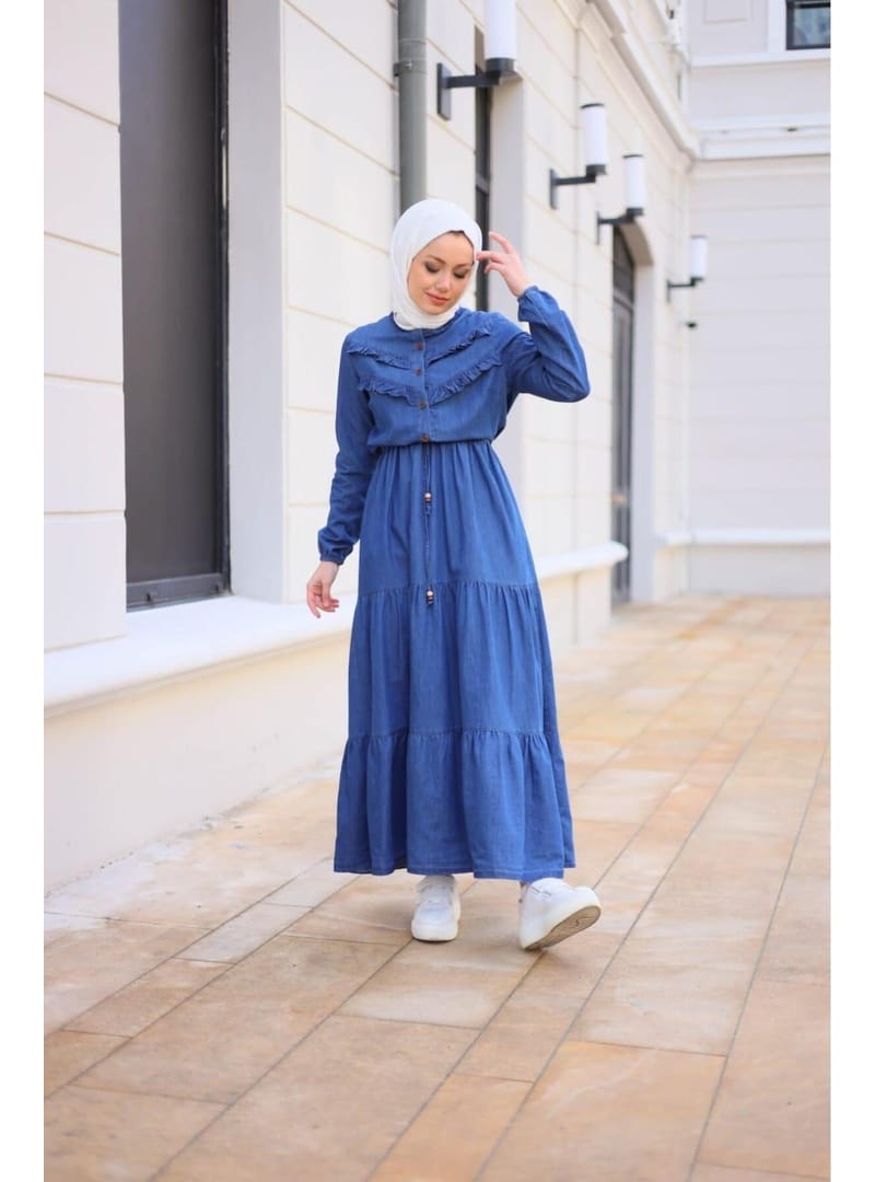 Kadın Fır Fırlı Denim Kot Elbise - Resim 3