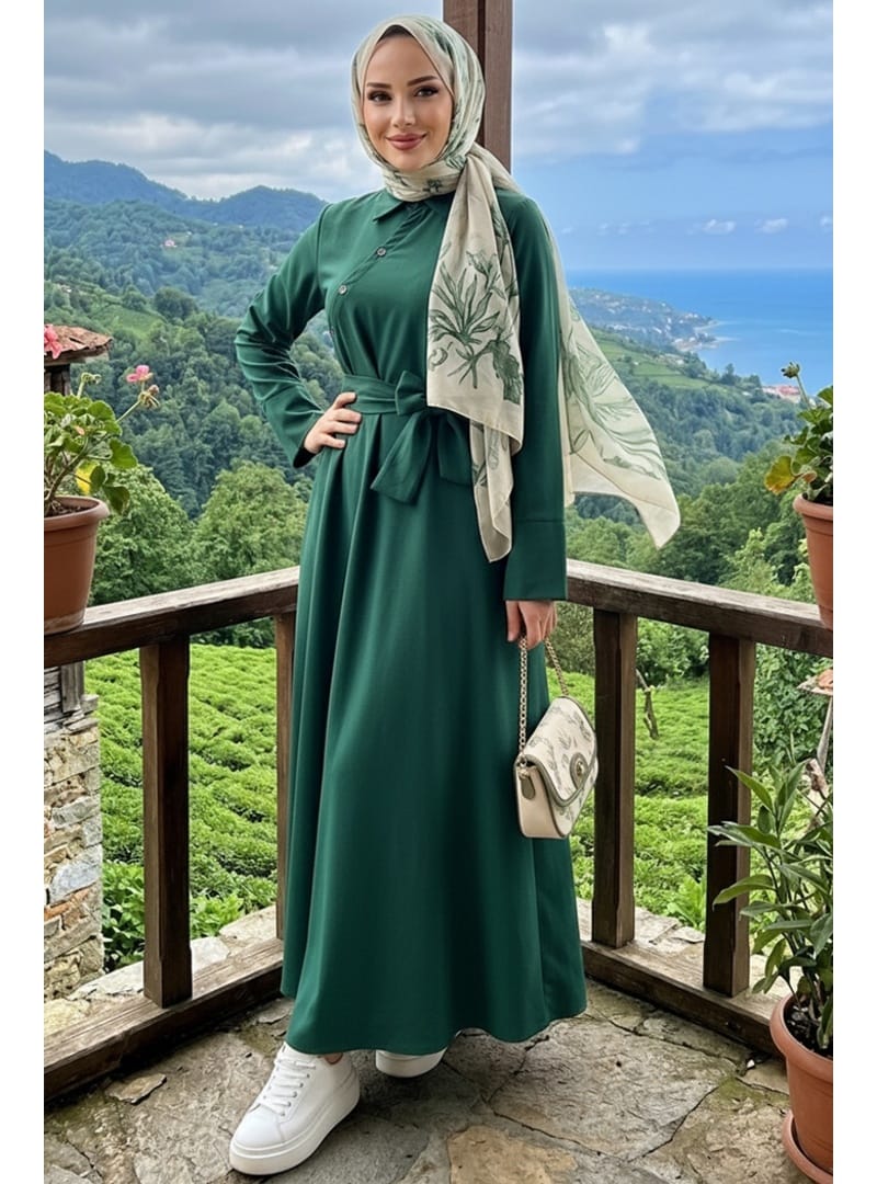 Seliz Yandan Düğmeli Elbise 1528 - Haki - Resim 2