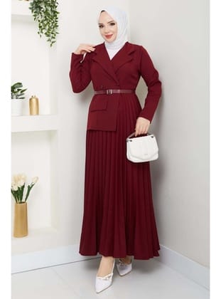 Piliseli Elbise Bordo 4747