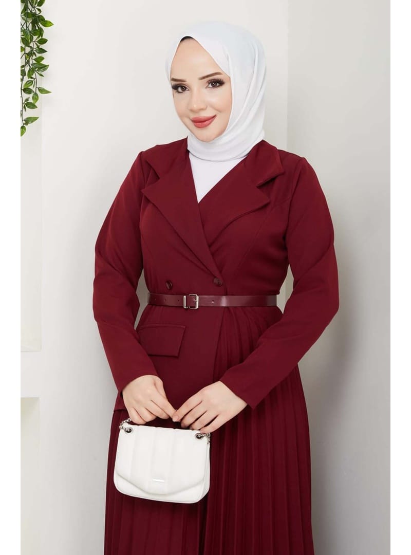 Piliseli Elbise Bordo 4747 - Resim 2