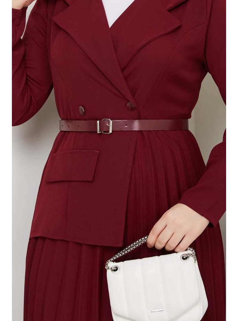 Piliseli Elbise Bordo 4747 - Resim 3