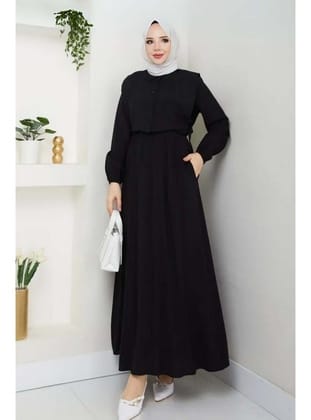Yelekli Elbise Siyah 4735