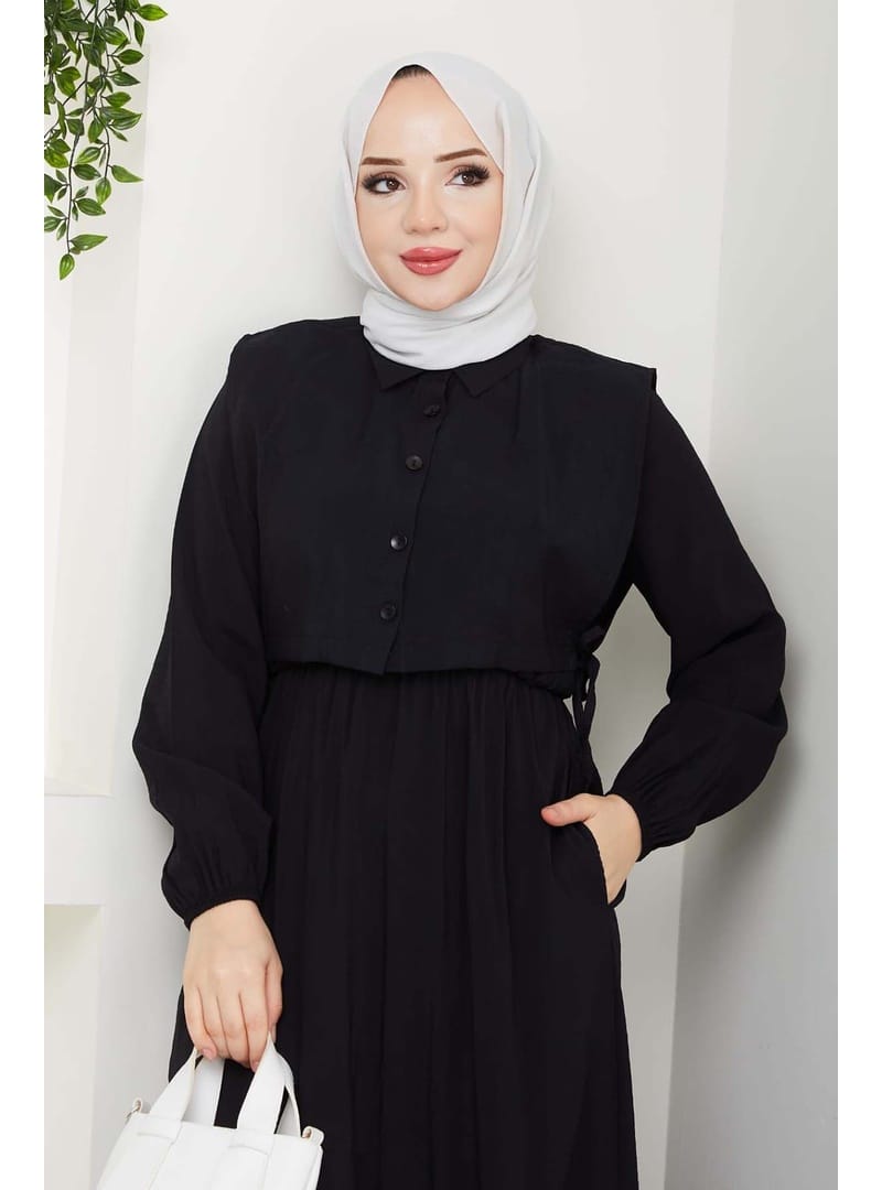 Yelekli Elbise Siyah 4735 - Resim 2