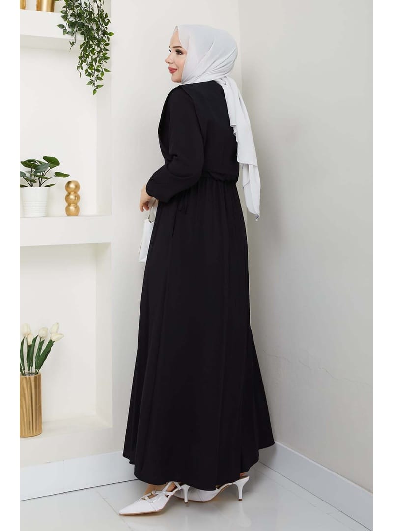 Yelekli Elbise Siyah 4735 - Resim 4