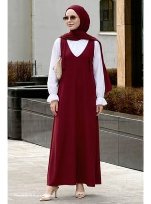 Double Krep Jile Bordo Elbise
