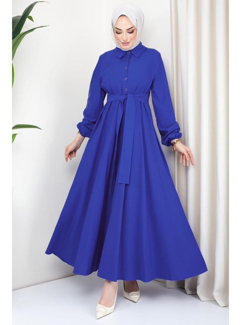 Kuşaklı Mevlana Elbise Mavi HM2105 - Resim 2