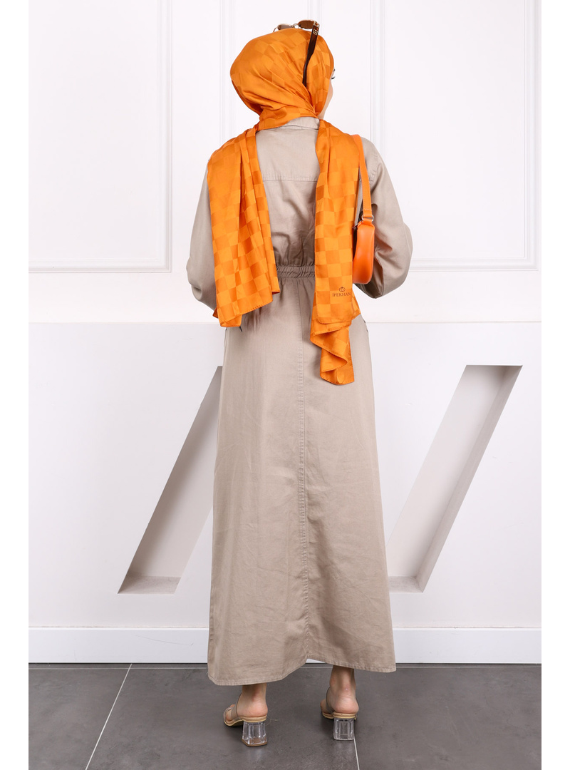 Vizon Bel Lastikli Cepli Gabardin Elbise - Resim 4