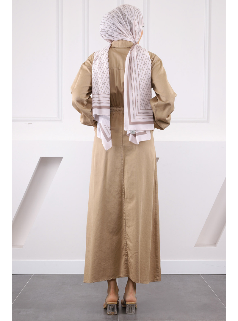 Taş Bel Lastikli Cepli Gabardin Elbise - Resim 3