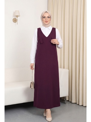 Omuzları Bağlamalı Uzun Jile       -Bordo
