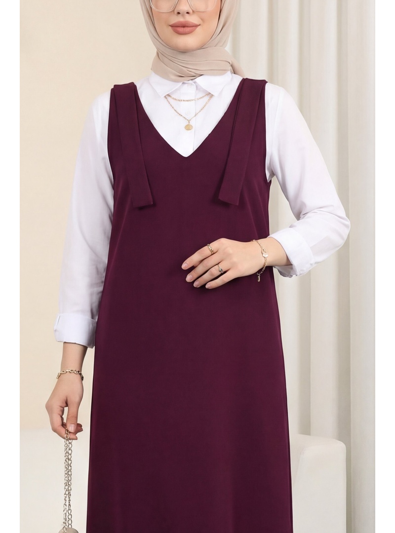 Omuzları Bağlamalı Uzun Jile       -Bordo - Resim 2
