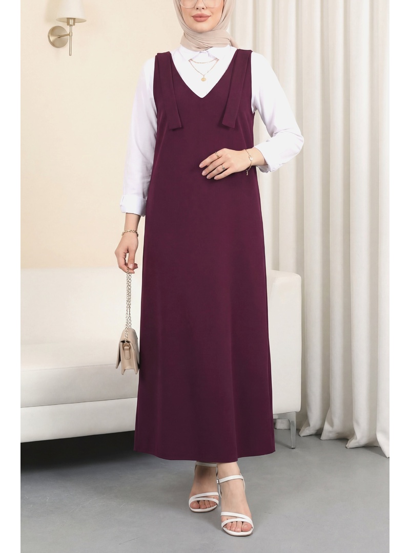 Omuzları Bağlamalı Uzun Jile       -Bordo - Resim 3
