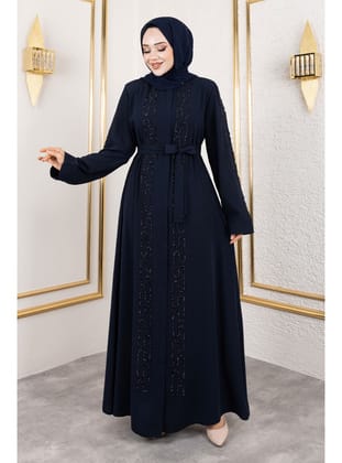 Zincir Taş Detaylı Abaya TSD250126 Lacivert