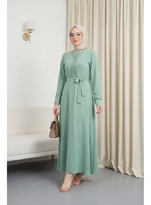 Çıma Detaylı Kemerli Ayrobin Elbise  -Çağla Y.