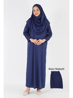 2133_Tek Parça Kaymaz Başörtülü Namaz Tesettür Elbisesi Boneye Son