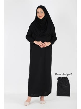 2133_Tek Parça Kaymaz Başörtülü Namaz Tesettür Elbisesi Boneye Son