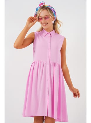 Kadın Sıfır Kol Midi Elbise 2563 - Pembe PEMBE