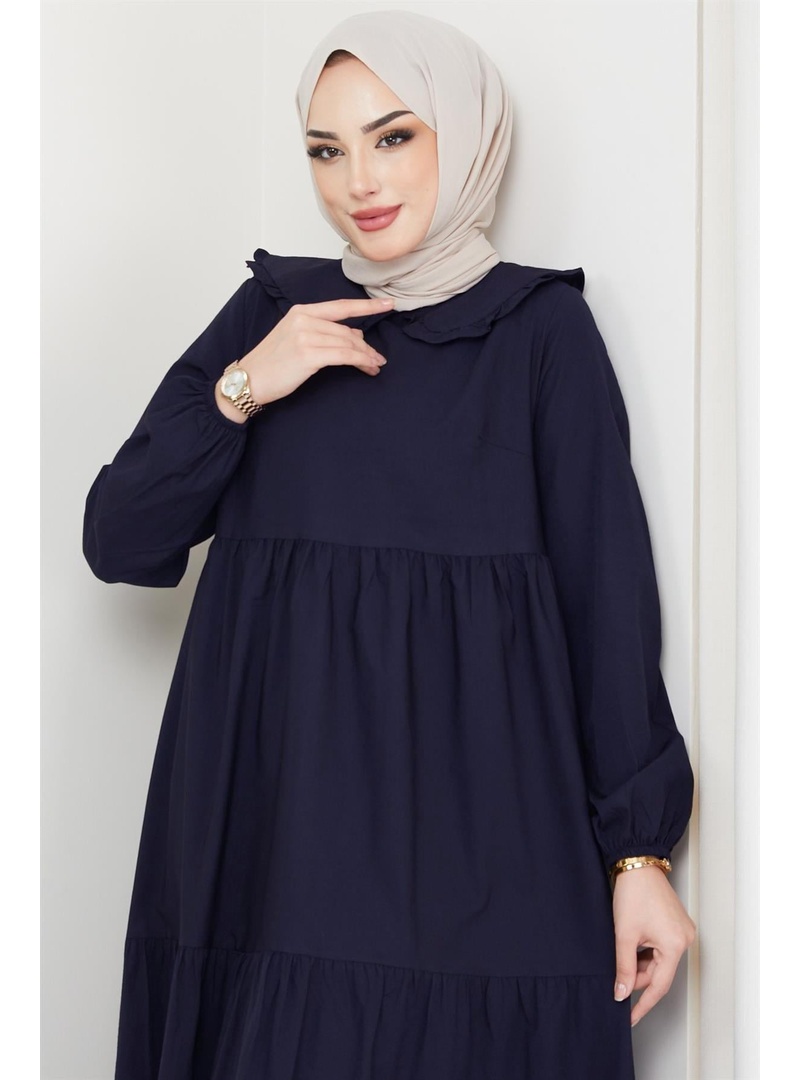 Bebe Yaka Tesettür Elbise Lacivert HM2080 - Resim 2