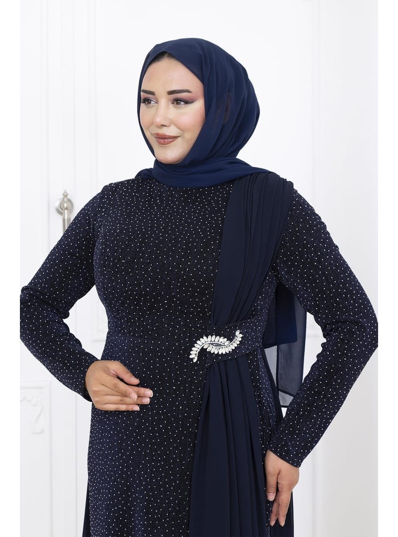 Amine Hüma Nil Abiye Elbise Lacivert - Resim 2