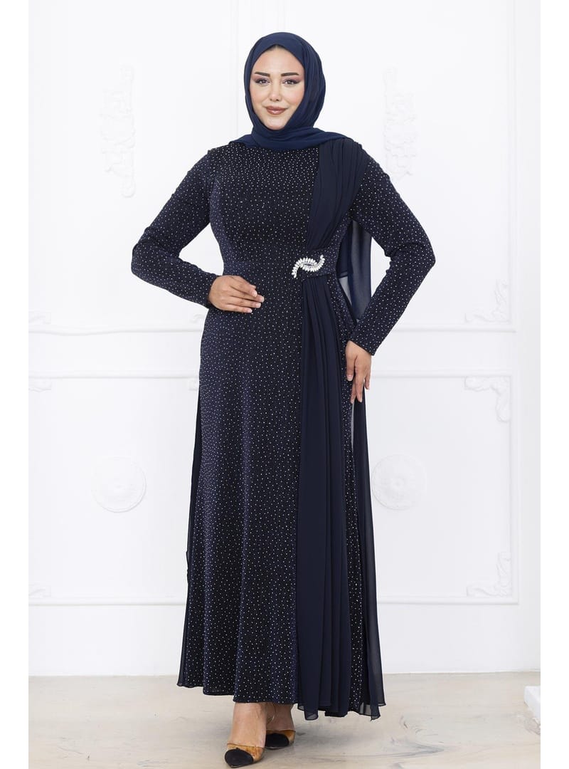 Amine Hüma Nil Abiye Elbise Lacivert - Resim 3