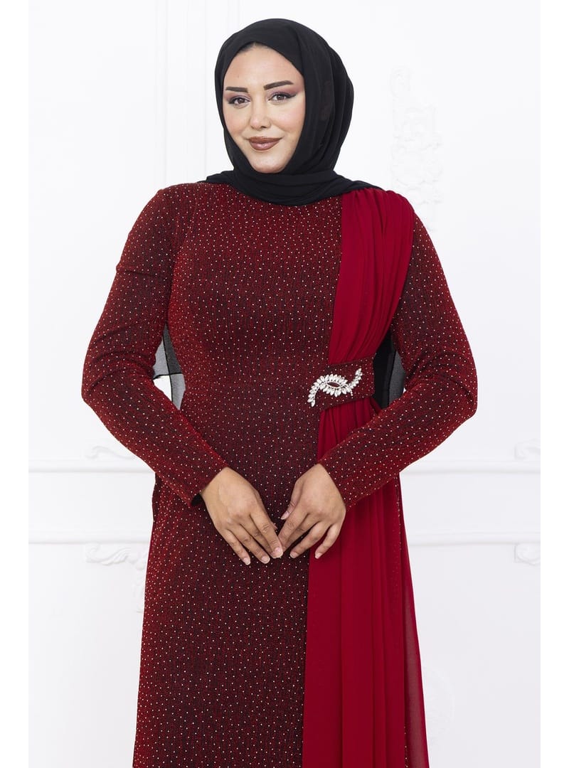 Amine Hüma Nil Abiye Elbise Bordo - Resim 2
