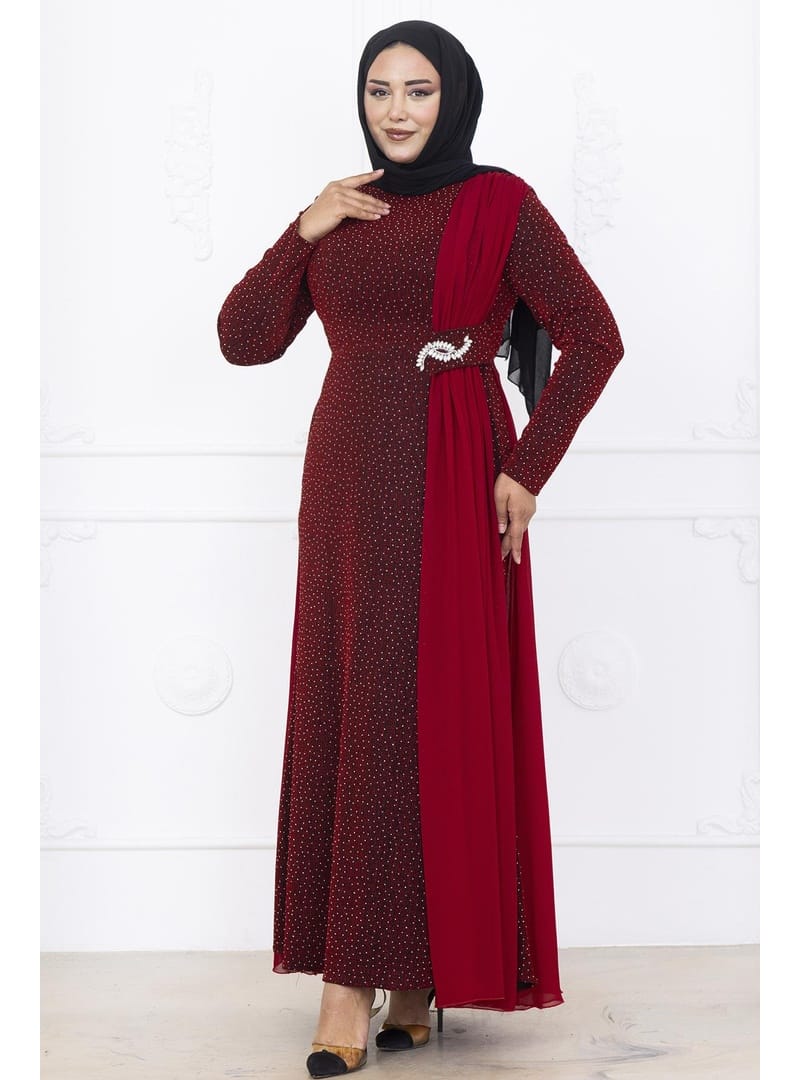 Amine Hüma Nil Abiye Elbise Bordo - Resim 3