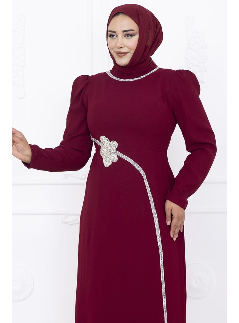 Amine Hüma Zühre Tesettür Abiye Bordo - Resim 2