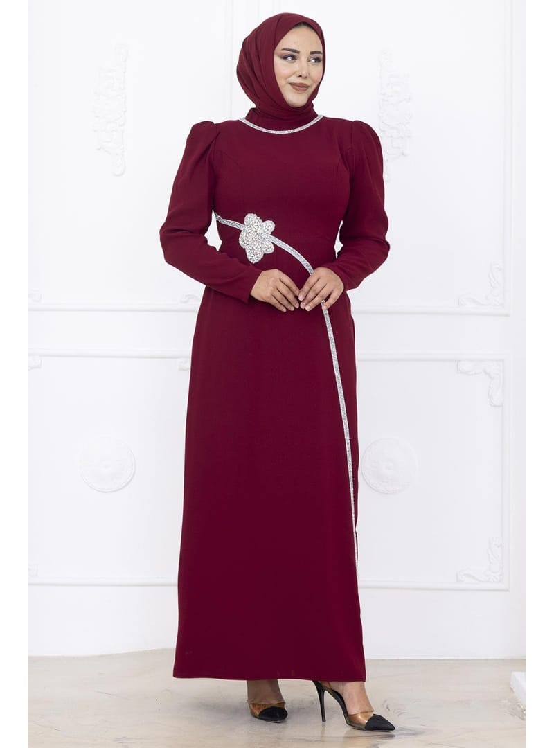 Amine Hüma Zühre Tesettür Abiye Bordo - Resim 4