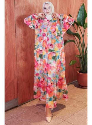 Ebru Desen Modal Elbise Pembe HM2796