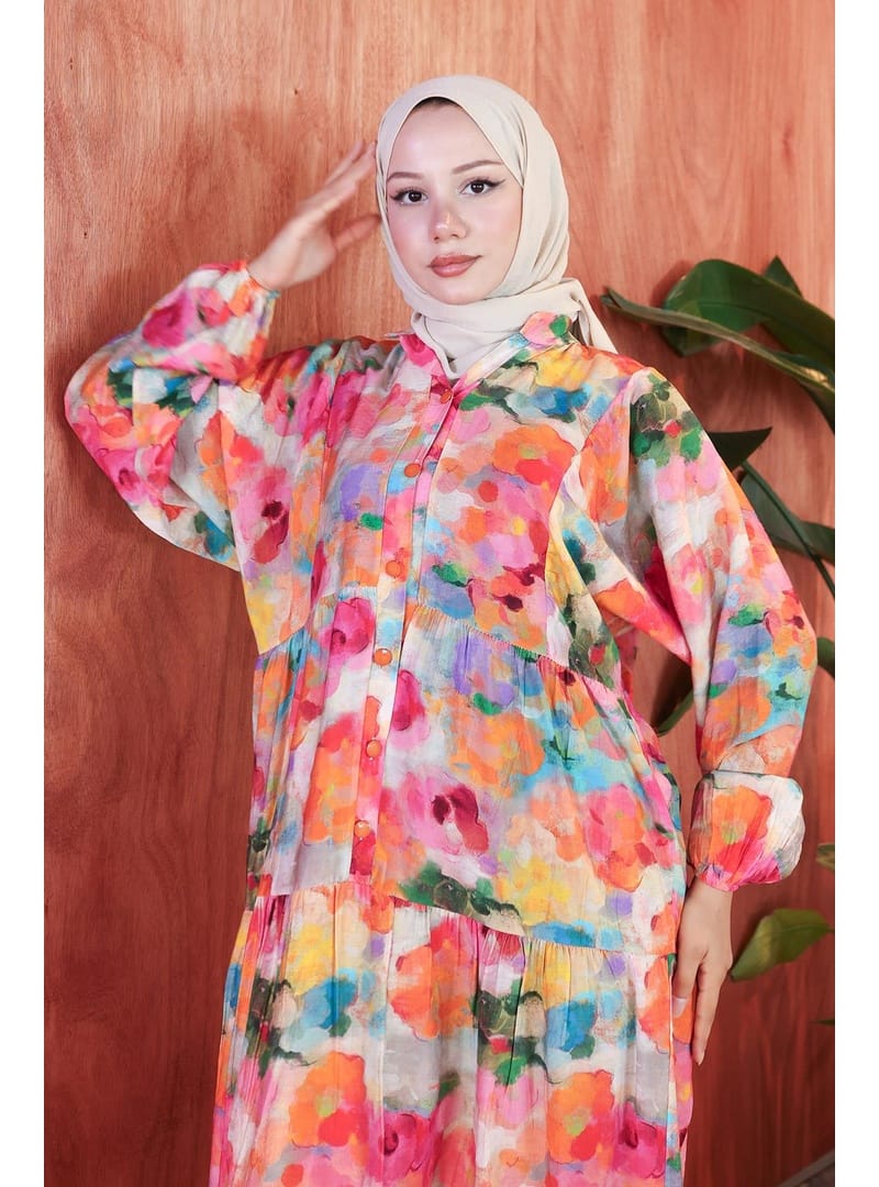 Ebru Desen Modal Elbise Pembe HM2796 - Resim 2