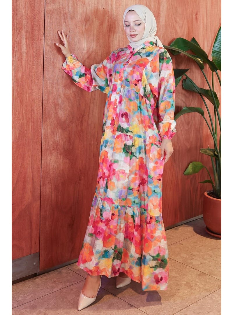 Ebru Desen Modal Elbise Pembe HM2796 - Resim 4