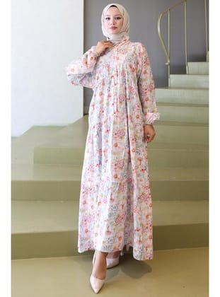 Çiçek Desenli Modal Elbise Pembe HM2797
