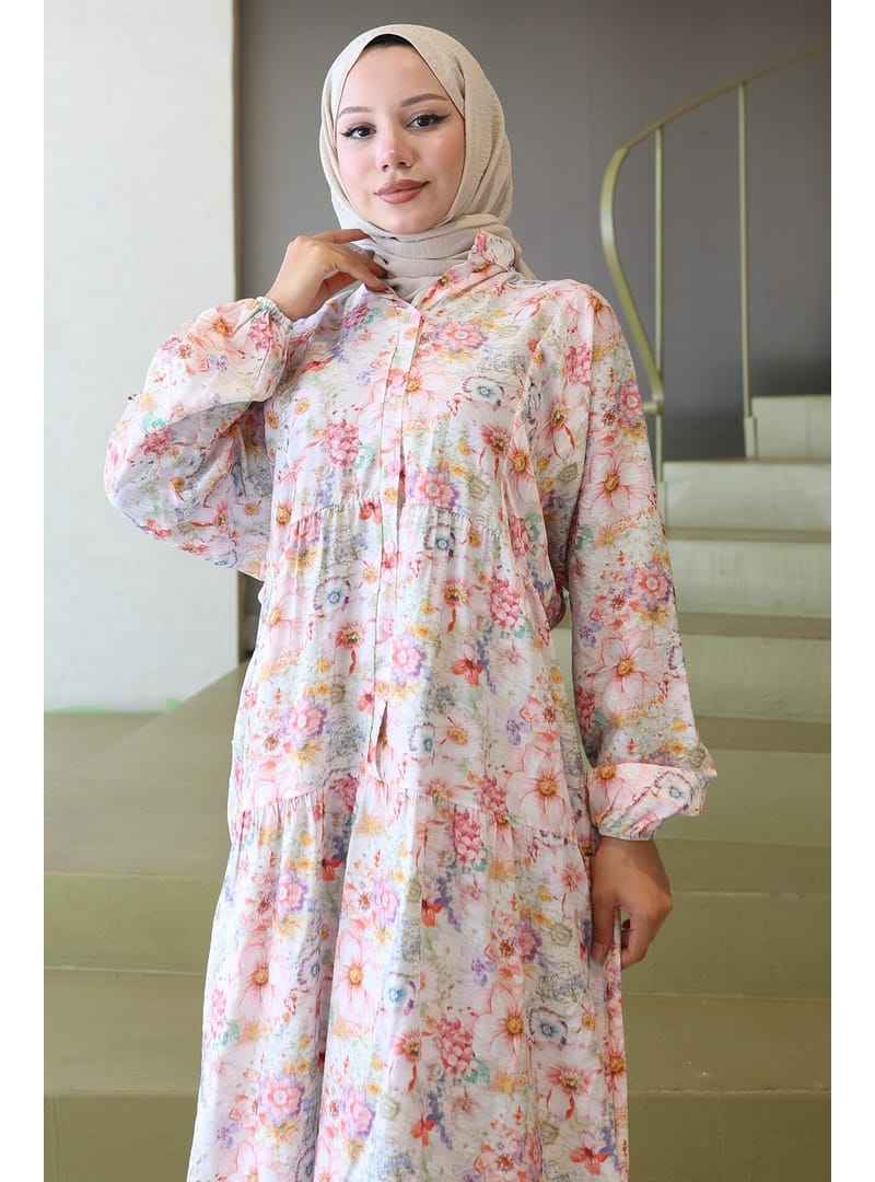 Çiçek Desenli Modal Elbise Pembe HM2797 - Resim 2