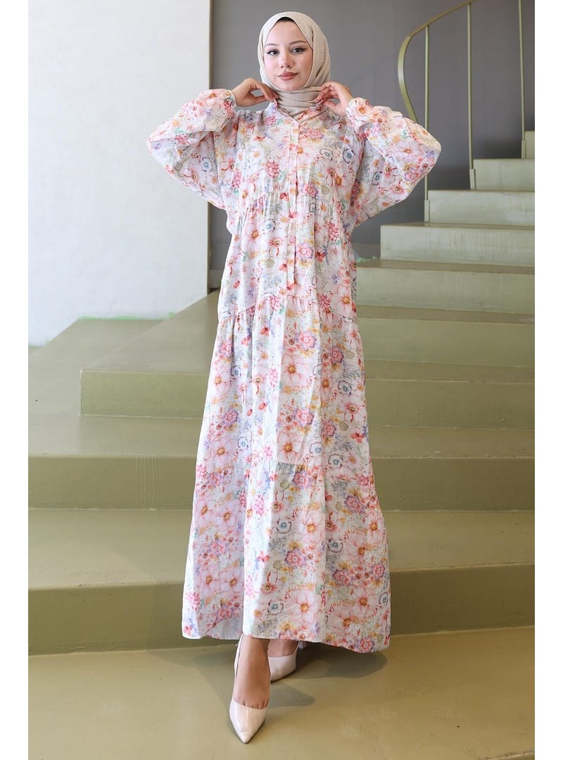 Çiçek Desenli Modal Elbise Pembe HM2797 - Resim 3