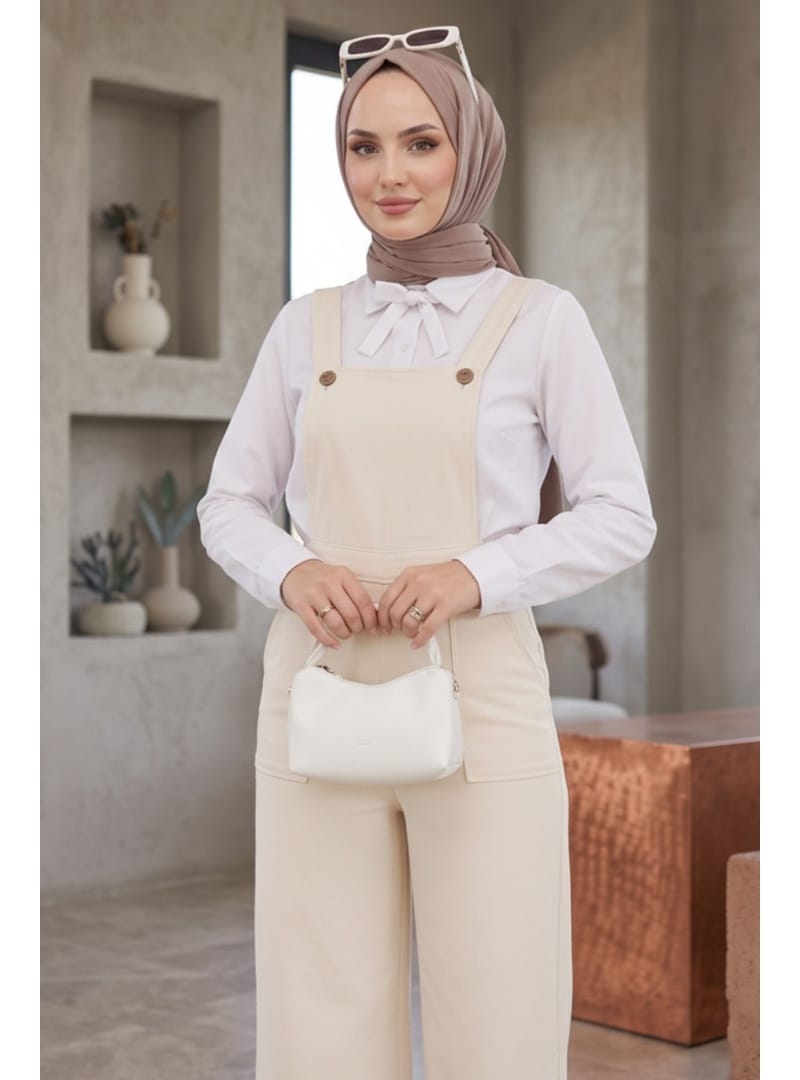 Gülru Cepli Gabardin Tulum 1587 - Bej - Resim 2