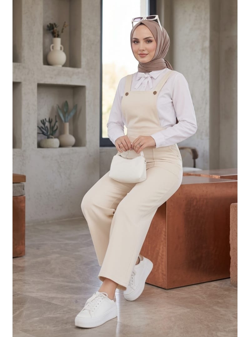 Gülru Cepli Gabardin Tulum 1587 - Bej - Resim 4