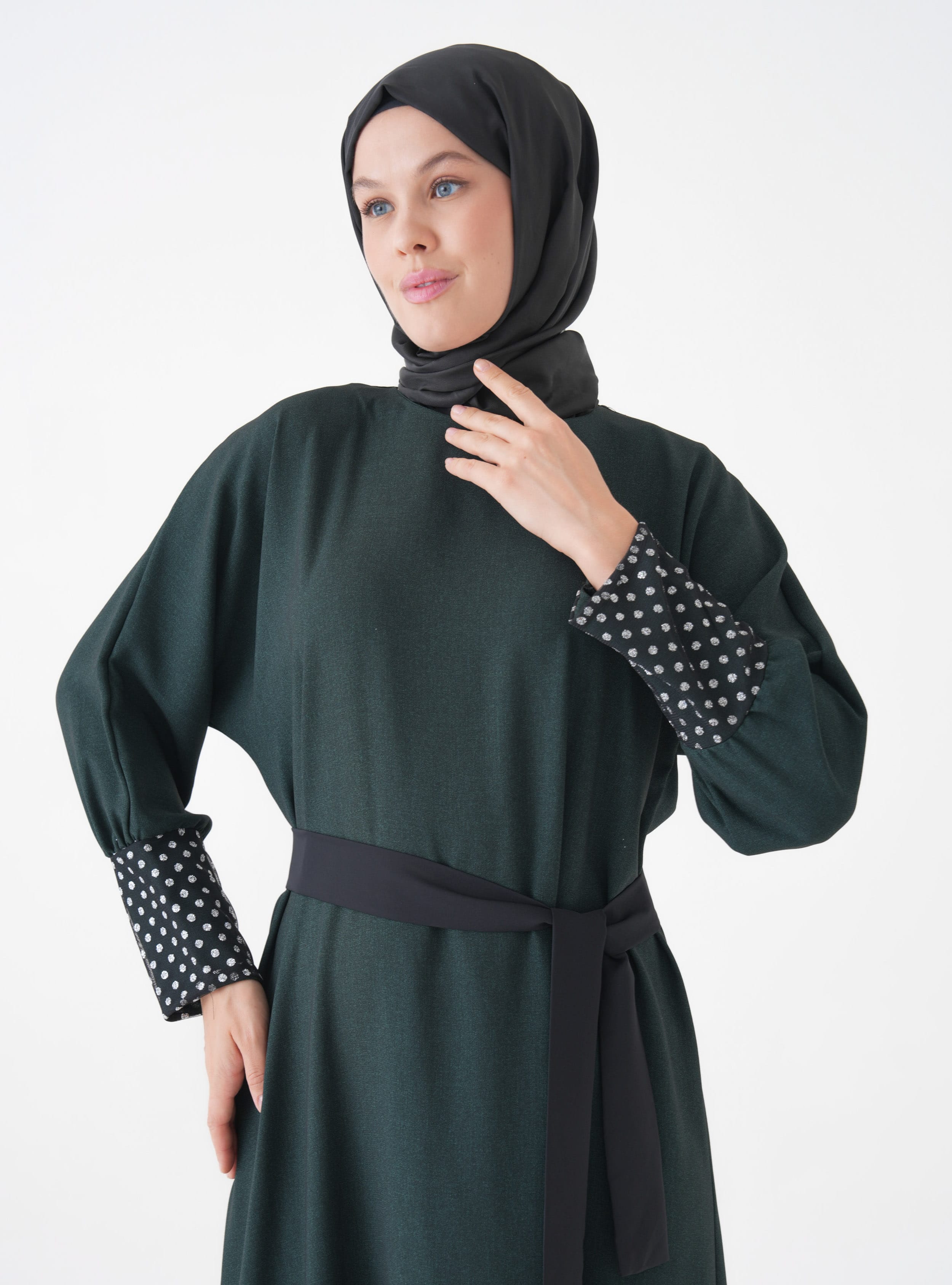 Tesettür Elbise - Zumrut yesili - Filizzade - Resim 3